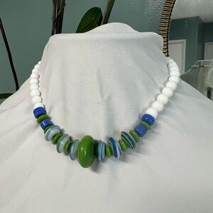 Green and White Beaded Necklace